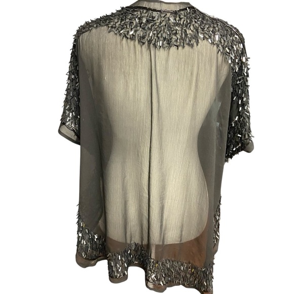 Echo Design Echofloral Bloom Silksquare Black Sheer Cardigan OS Beaded Evening - Picture 6 of 10